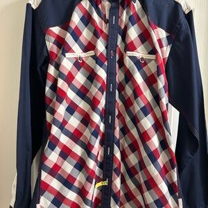 Avenue 21 Men's Plaid Western Shirt - Red, White, Blue